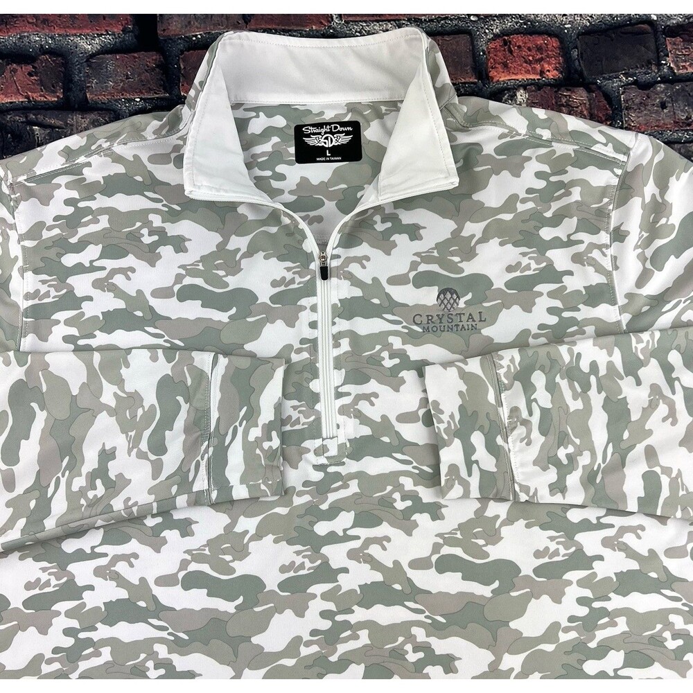 Straight Down 1/4 Zip Golf Pullover Mens L Camo Performance Crystal Mountain MI